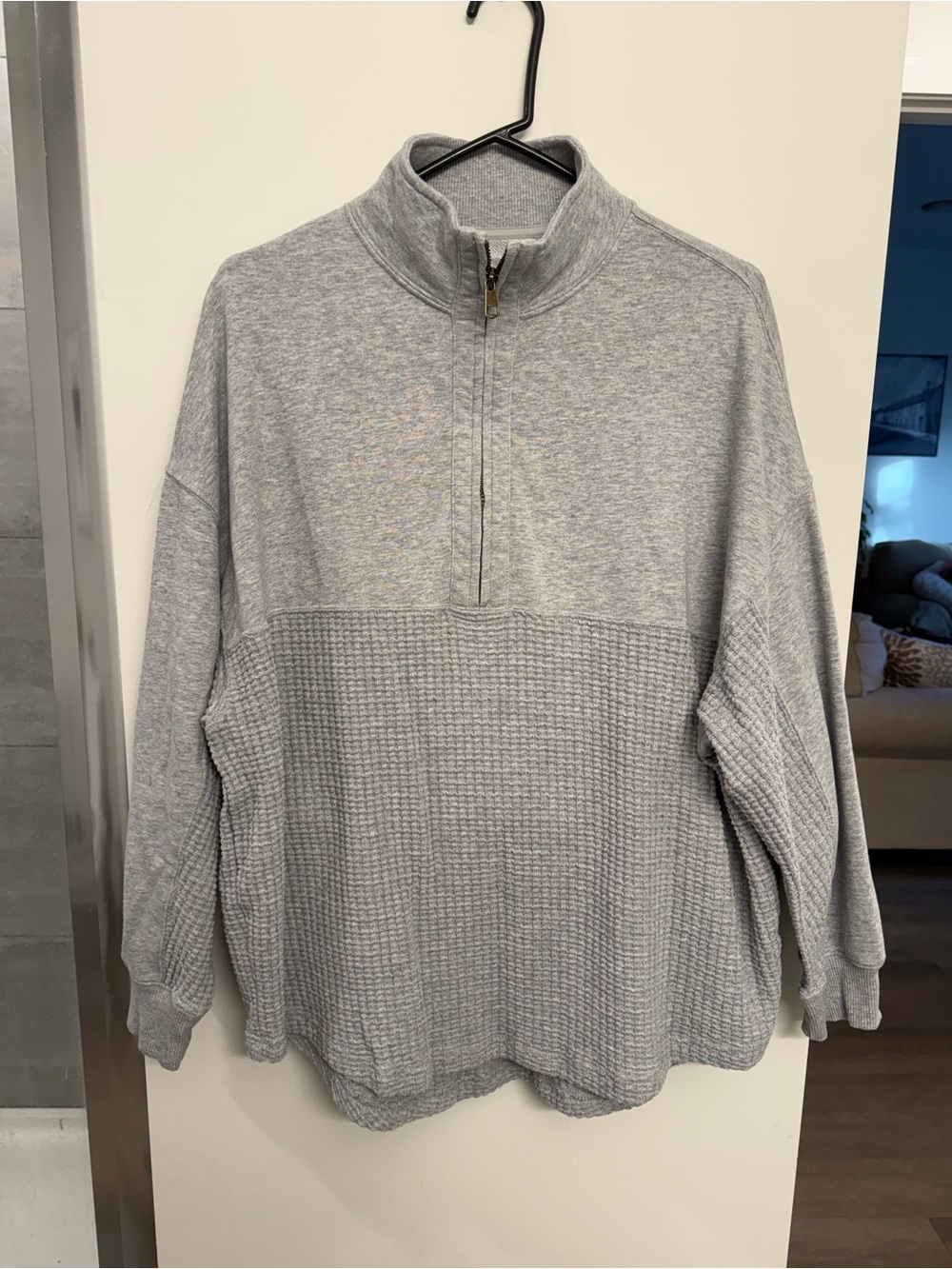 Women’s Light Gray Quarter-Zip Waffle Knit Sweater